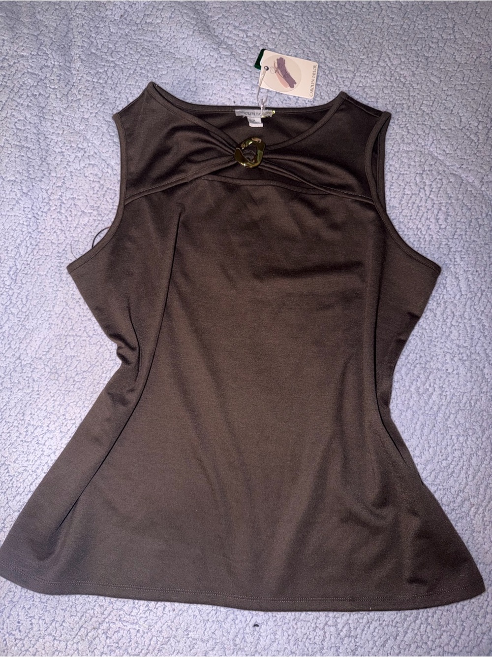 Carolyn Taylor brawn Sleeveless Tank with Decorative Ring
